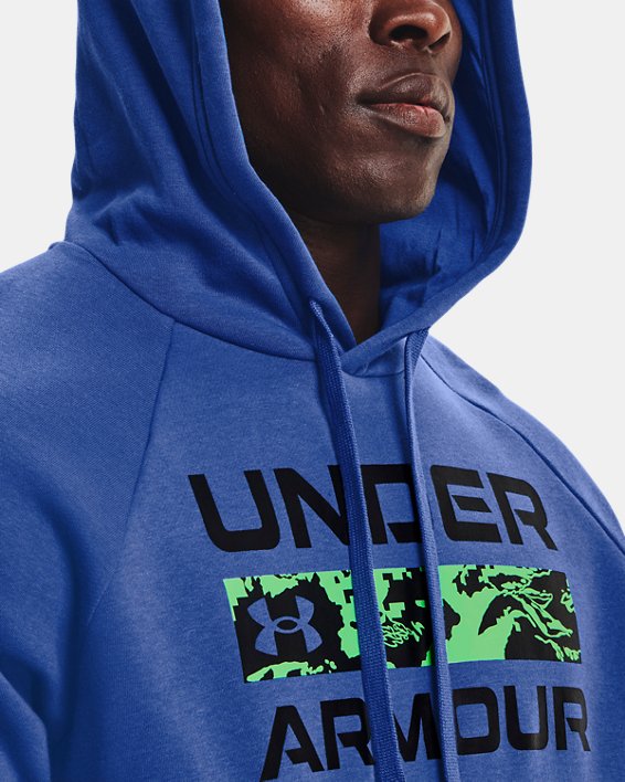 Men's UA Rival Fleece Signature Box Hoodie, Blue, pdpMainDesktop image number 3